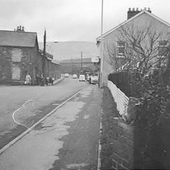 
Llandowlais Street, Oakfield, with the wireworks in the distance