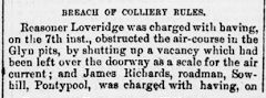 
Obstructing the air-course, 24 Nov 1866 court case, &copy; Photo courtesy of Pontypool Free Press