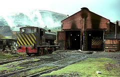 
Big Arch shed, Talywain Railway, 'Islywn' AB 2332 of 1952 and 'Illtyd' inside, January 1968, © Photo by Alan Murray-Rust