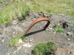 
Level pit prop on waste tip at Varteg Hill Colliery Top Pits, June 2008