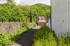 
Archdeacon Coxe's tramroad, Looking up to the railway, Risca, May 2015