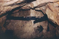 
Danygraig leadmine, Risca, hoist beam above water-filled shaft, 1986