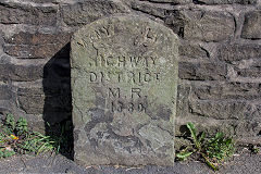 
'Mynydd Islwyn Highway District' marker stone on Cwmcarn bridge, March 2016