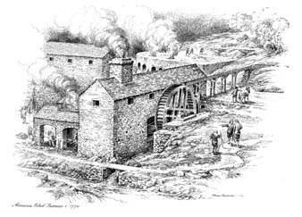 
Abercarn Furnace in the 1770s, a print available from Risca Industrial History Museum