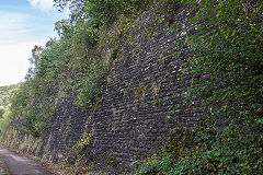 
The retaining wall on the Crumlin Junction line at Royal Oak Junction, Auguct 2019
