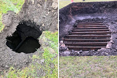 
Cokeyard Colliery shaft collapses under Nantyglo RFC pitch, March 2022, © Photo courtesy of South Wales Argus