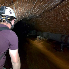 
'Dunkin Donuts' is the River Ebbw tunnel under Victoria, 2018, © Photo courtesy of Gwent Caving Club