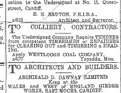 
Wentloog Colliery contractors wanted, 16 May 1899