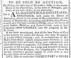 
Gwrhay Colliery auction notice, 3 December 1813