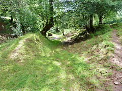 
Pant-yr-eos reservoir tramway incline foot looking down, June 2012