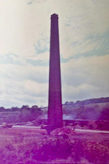 
The felling of Llandowlais brickworks chimney in c1972 © Photo courtesy of Peter John