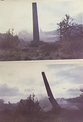 
The felling of Llandowlais brickworks chimney in c1972 © Photo courtesy of Peter John