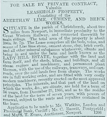 
Aberthaw Lime Works, Liswerry, Sale notice in the cardiff Times for 22 July1871