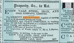 
Advert for the sale of Sirhowy Ironworks brickworks, 4th March 1893