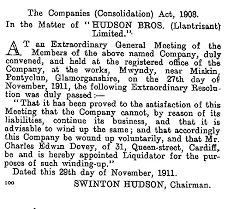 
'Hudson Bros' winding up order 29 Navember 1911