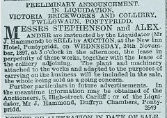 
Victoria Works, Pontypridd, Sale Notice in the South Wales Daily News for 1 November 1897