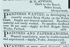 
Advert for Porth Neigwl brickworks, Cambrian News, 26 February 1897, © National Library of Wales