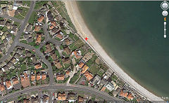 
Penrhyn Bay brickworks site, the red cross marks the site of the jetty, Llandudno, © Photo courtesy of Google Earth