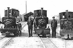 A line-up of the claypit locos in 1953, Kerr Stuart 2473, 2460 and 4005, © Photo courtesy of Harry Townley