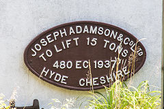 
'Joseph Adamson & Co Ltd', crane builders plate, Upper Cwmbran, August 2016