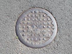 
'BUDC Sewer', Bedwellty UDC, found at Fleur-de-Lys, Mon, August 2021