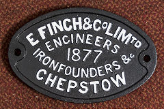 
'E Finch & Co Limtd Engineers & Ironfounders Chepstow 1877' at Risca Museum from South Celynen Colliery, © Photo courtesy of Risca Museum