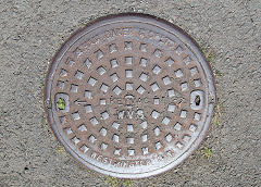
'Ham Baker & Co Ltd Keymac WVS Westminster SW', part of the 'Western Valleys Sewer' system, found at Cwm, August 2021