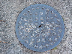 
'L&D PDC Sewers', for Penarth (Urban) District Council, possibly made by Lewis  & David of Port Talbot, found at Dinas Powis, July 2024