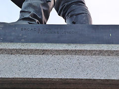 'Broad & Son, Founders, London', later based in Risca, on David Davies' statue, May 2025