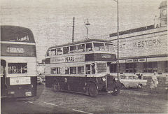 
Cardiff bus station and CCT bus 46 EBO900, a 1949 Crossley DD42-7 with an Alexander L53R body, 1964