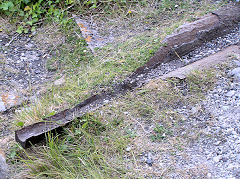 
Aberthaw Pebble Limeworks, Upturned Barlow rail from GWR broad-gauge days, May 2010
