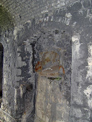 
Aberthaw Pebble Limeworks, Old kilns, looking across the passageway between the kilns, June 2009