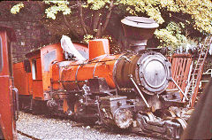 
Baldwin Pacific, BLW 61269 of 1930 from Port Elizabeth, SA, at the workshops, Llanberis Lake Railway, October 1974