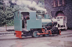 
Un-numbered Jung '7509' of 1937 at the workshops, Llanberis Lake Railway, October 1974