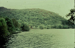 
Llanberis Lake Railway train across the lake, October 1974