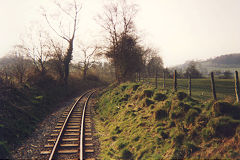 
View along the track, Welshpool and Llanfair Railway, March 2002