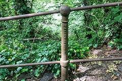 
'T Allen Clifton' cast-iron fence post on the zig-zag path from Clifton Gorge, Bristol, June 2016