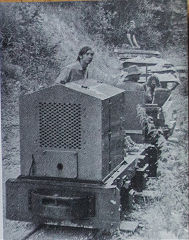 
'The Major' with a train of skips, 1974, © Photo courtesy of 'Brockham Museum News' contributors