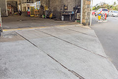 
Tramlines in the car shed at Hougue-a-la-Pierre, Guernsey Railway, September 2014
