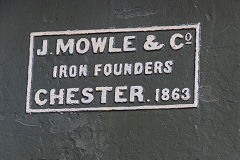 
'J Mowle' builders plate on bridge '123' on the Shropshire Union Canal, Chester, June 2018