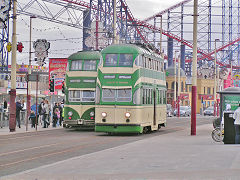 
Trams 700 and 717, Blackpool Tramways, October 2009