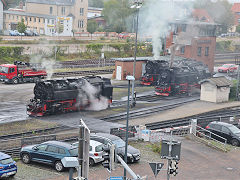 
'99 7241', '99 7247' and '99 7234' at Wernigerode, Harz Railway, September 2024