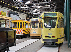 
Trams '7171' and '9098' at Brussels Tram Museum, Belgium, June 2024