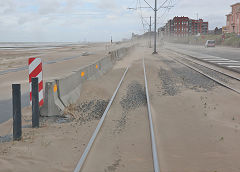 
Sand on the Kusttram track near Ostend, Belgium, June 2024