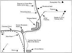 
Sketch map of the area around the Talisman Battery, © Photo courtesy of Ohinemuri.org.nz