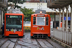 
Trams '2108' and '74' at Matsuyama, September 2017
